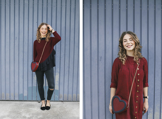 Tasche_2, thecurlyhead, the curly head, blog, outfit post, amelie n., heart shaped bag, silk dress, ruffle jumper