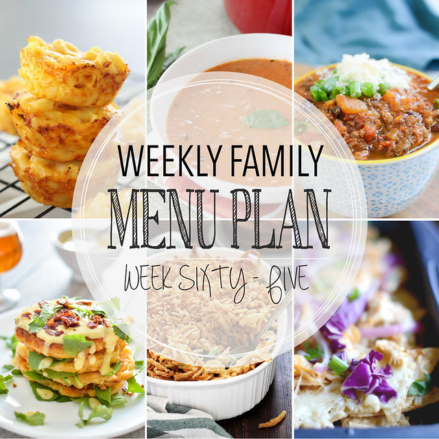 Weekly Family Menu Plan - 5 dinners, a weekend breakfast, and a yummy dessert!
