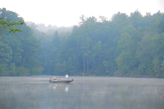 Trolling through the early morning mist at Fairy Stone State Park in Virginia