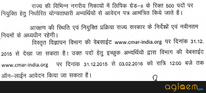 Rajasthan Nagar Palika Recruitment 2016 - CMAR Recruitment