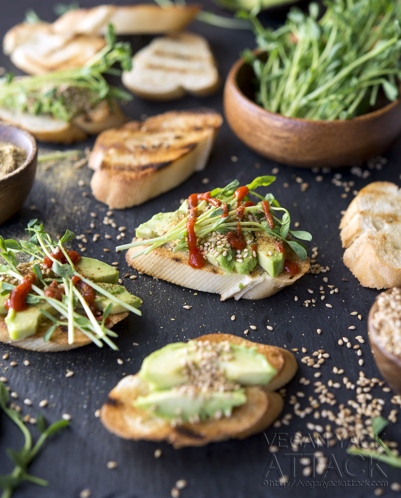 Smoky Sesame Avocado Crostini - a simple appetizer that is packed with pops of flavor! Vegan, Soy-free