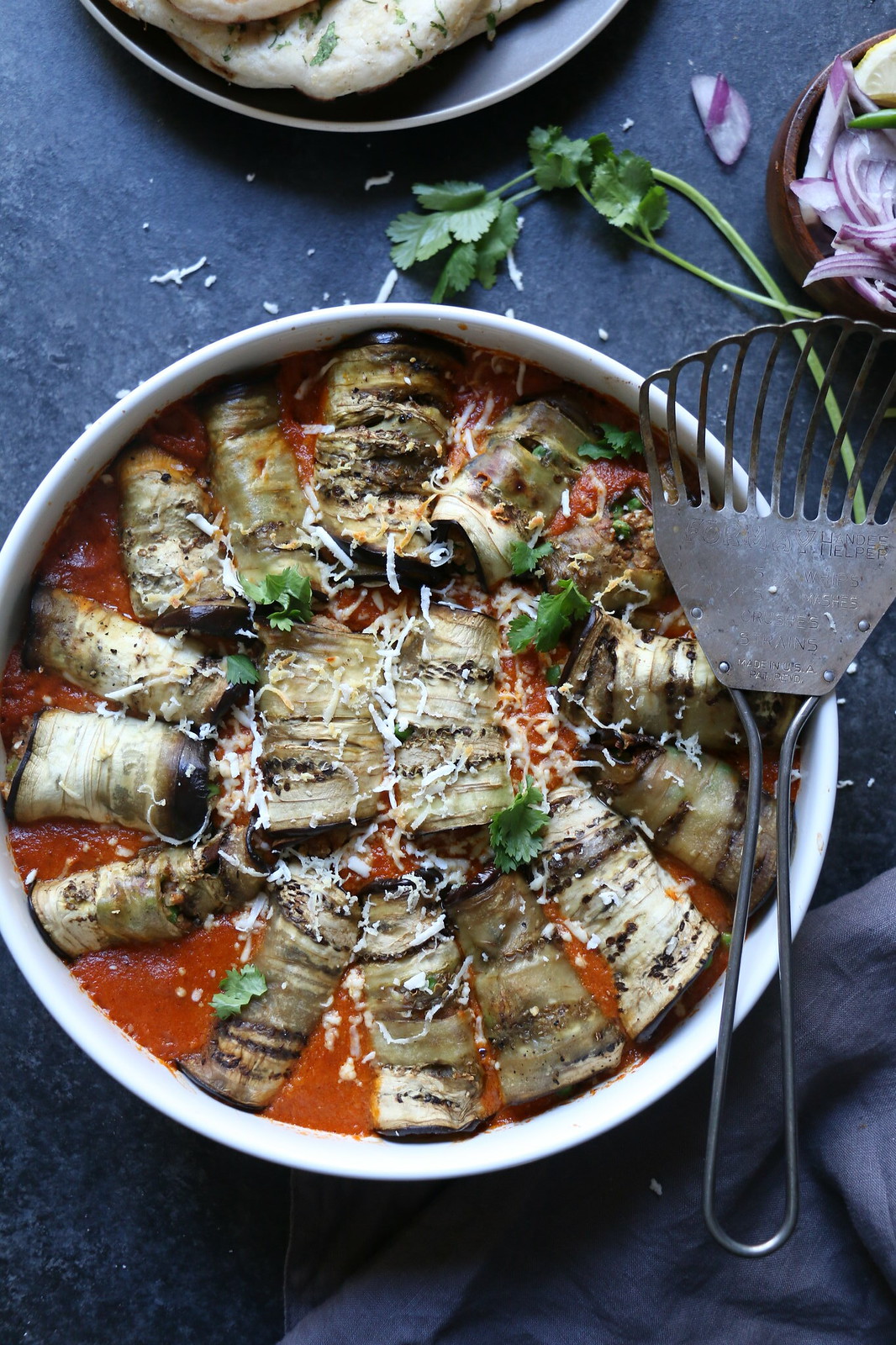 Stuffed Eggplants Rolls in a mild Tomato-Almond Curry @foodfashionparty