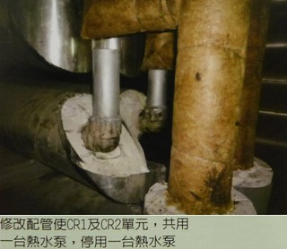 修改配管，共用熱水泵，減少耗能。圖片來源:經濟部工業局