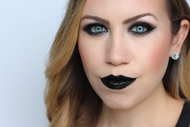 Goth Halloween Makeup Dark Metallic Black Smoky Eye Black Lipstick