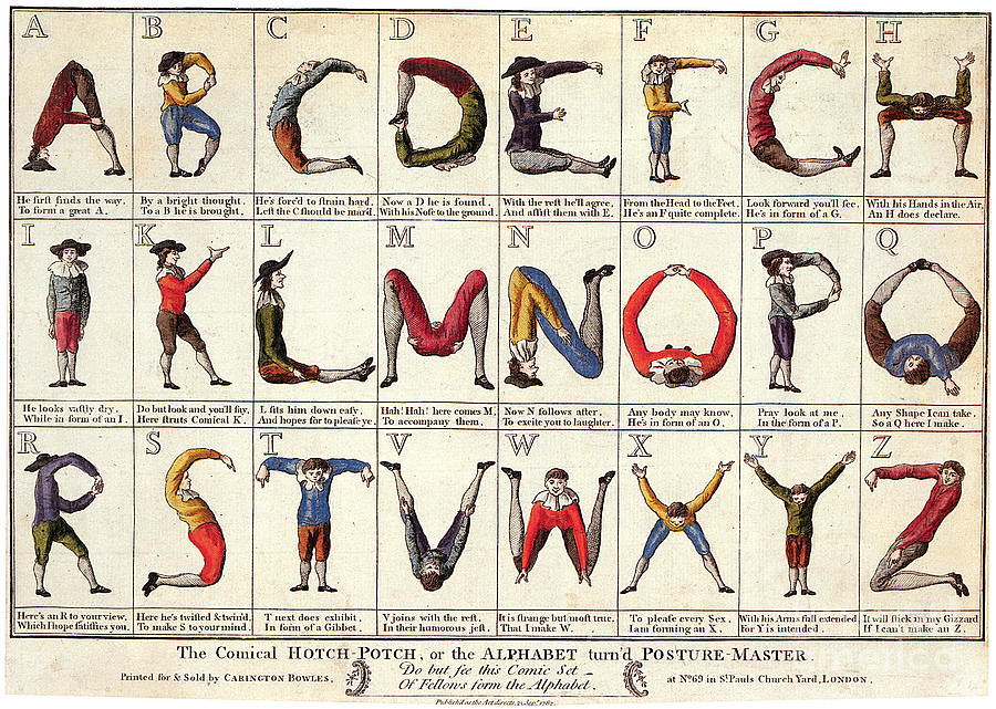 The Comical Hotch Potch, or The Alphabet turn'd Posture-Master, 1782 human alphabet
