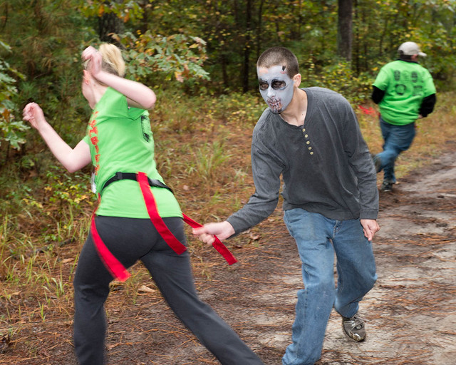 Zombie goes after lifeline of a runner at Pocahontas State Park, Virginia