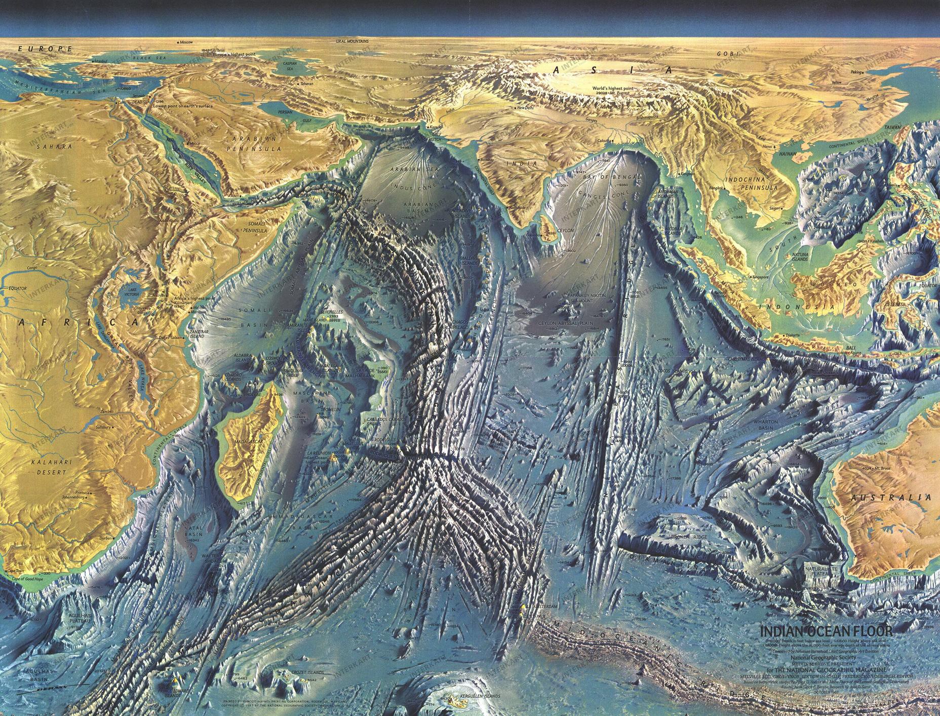 A Detailed Map Of The World Ocean Floor 1968 Vivid Maps