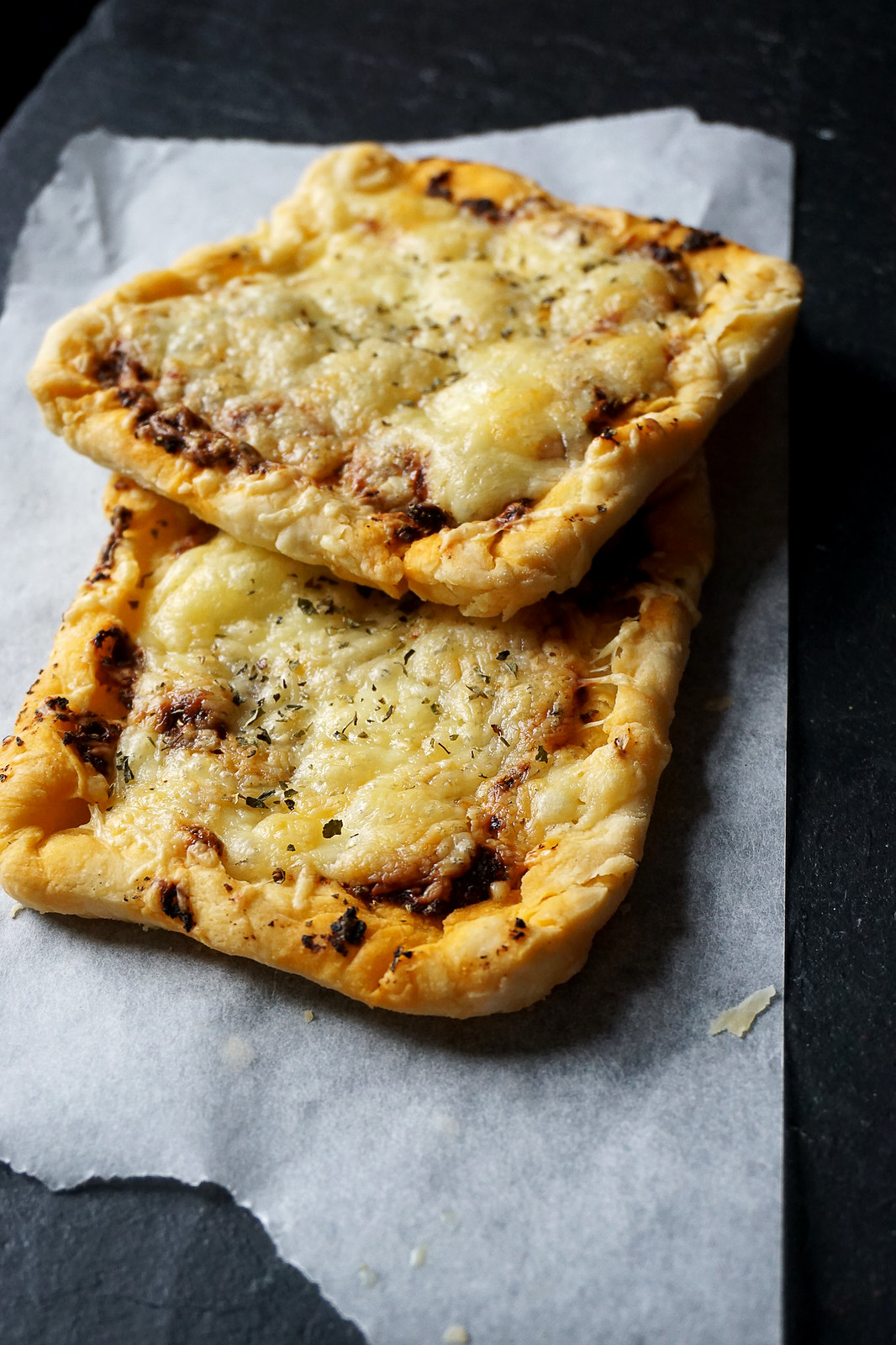 Gluten free pastry pizza slices made with Genius gluten free puff pastry