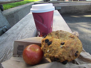 Banana Choc-Chip Muffin and Chai from Cinnamon Works with plum