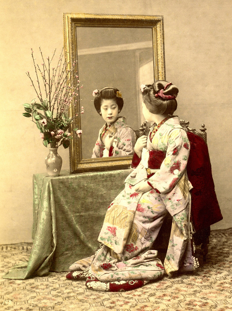 Gilt Mirror 1880s  A Senior Maiko (Apprentice Geisha 