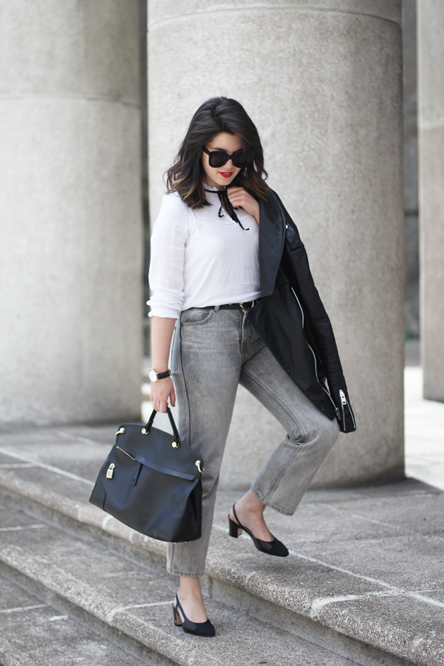 chanel slingback black heels ladie in levis 501 grey cropped with celine sunglasses and piper furla streetstyle myblueberrynightsblog