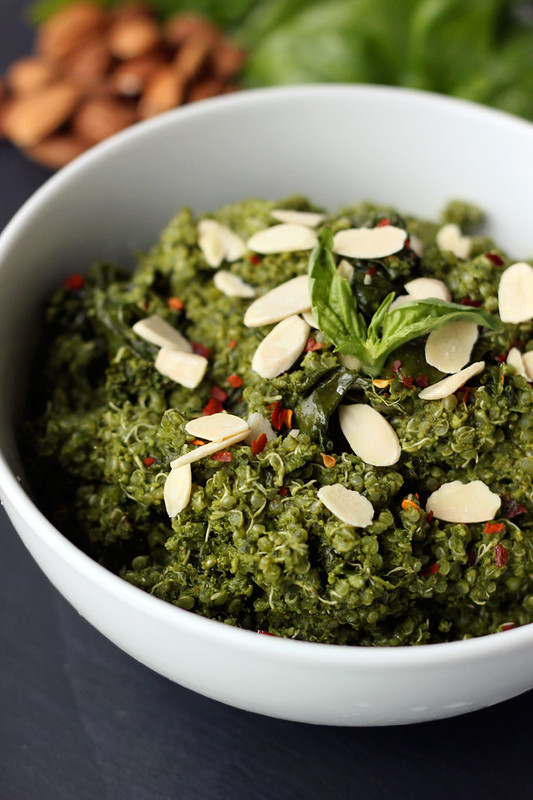 Sprouted Quinoa Bowl with Kale Almond Pesto {Gluten-free and Vegan}