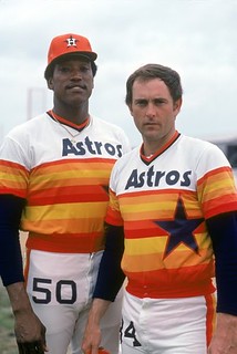 Houston ASTROS Jersey 80's Rainbow Shirt/ Rare Sewn Sand