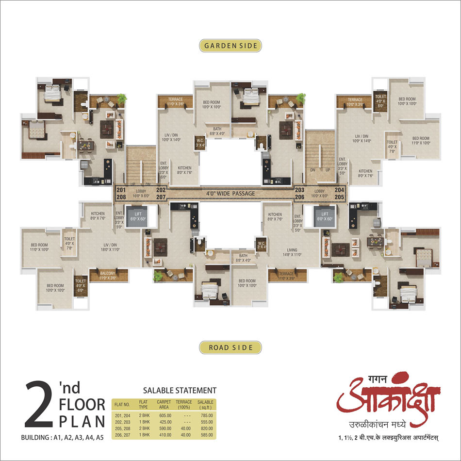 2nd Floor Plan Gagan Akanksha, 1 BHK 1.5 BHK & 2 BHK Fla
