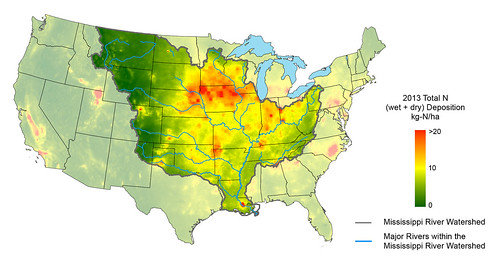 Map of nitrogen deposition in the United States.
