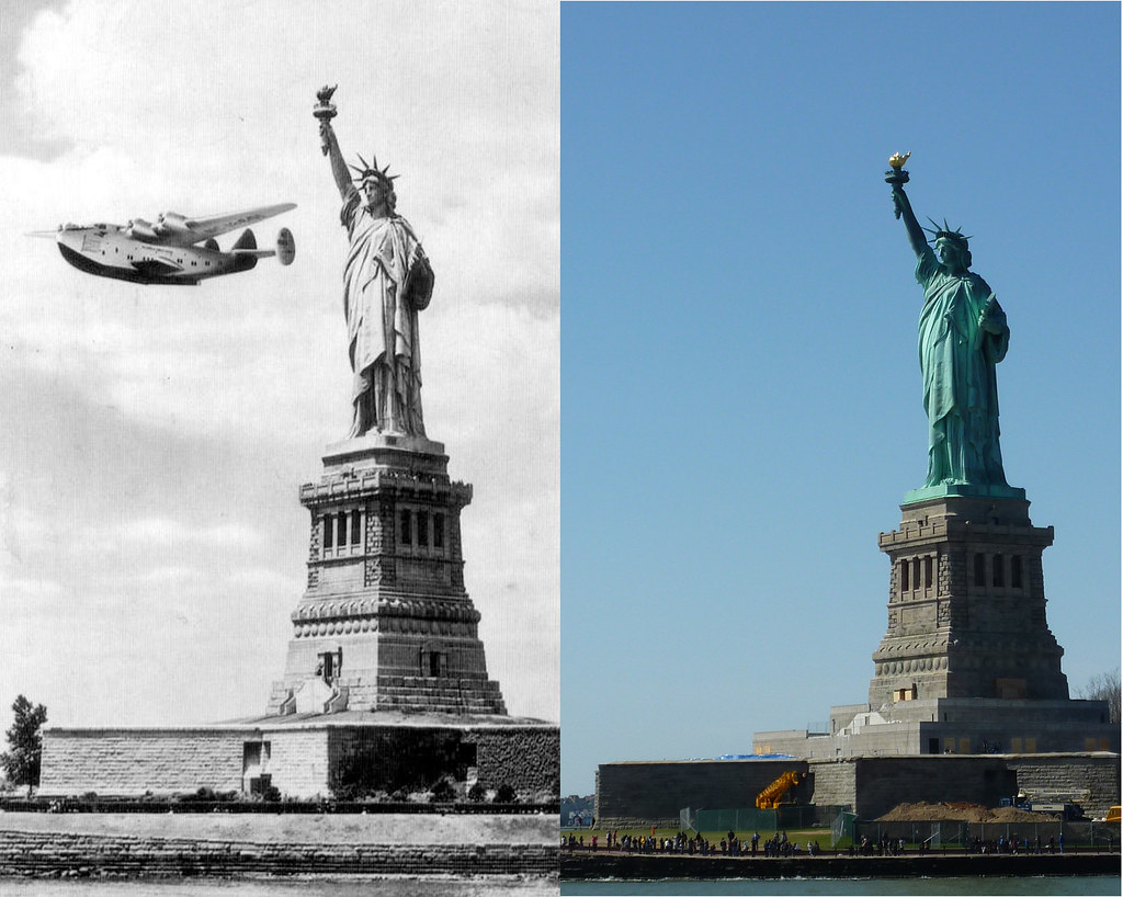statue of liberty then and now | A seaplane flies past the s… | Flickr