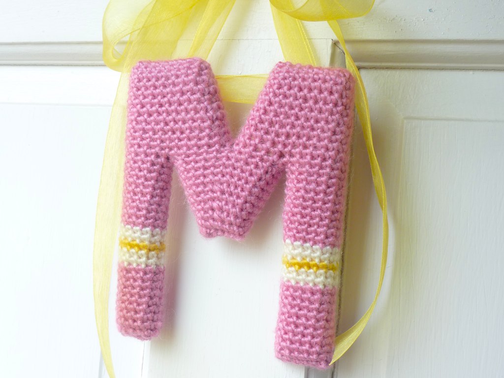 Crochet Wall Letter M Crocheted around a wooden letter M. Flickr