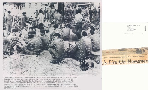 1966 Rebel Vietnamese Soldiers Penned Within Barbed Wire Fence 