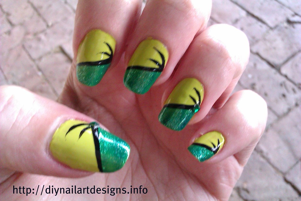 green and white nail design