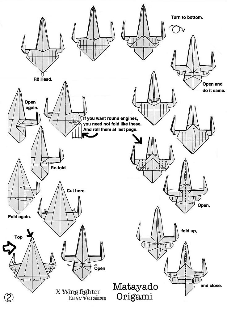 XWing Fighter origami diagram Easy version 2 If you