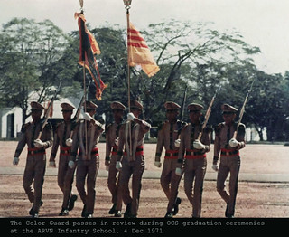 The Color Guard passes in review during OCS graduation ceremonies at the ARVN Infantry School. 4 Dec 1971