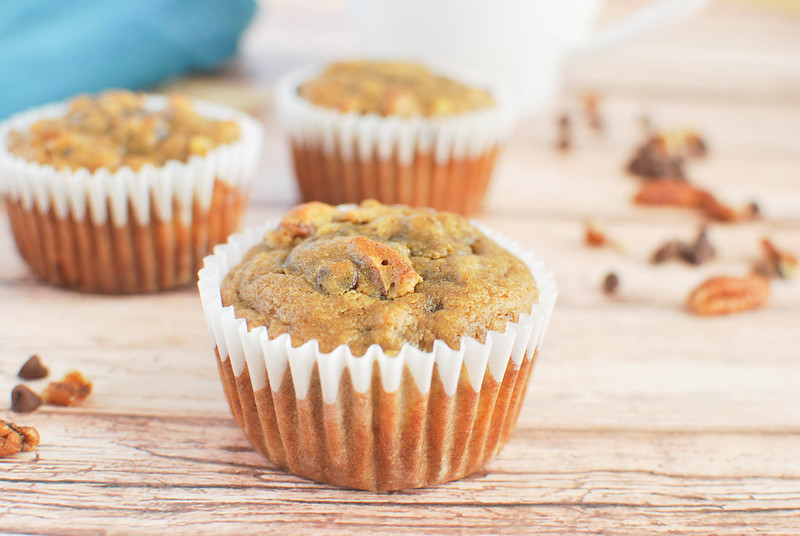 Paleo Banana Muffins - a healthier way to do banana muffins! Add pecans and chocolate chips to make them extra delicious! These aren't eggy like typical paleo muffins. 