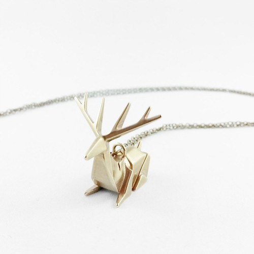 FoldIT Creations 3D Printed 10K Gold Origami Deer Necklace