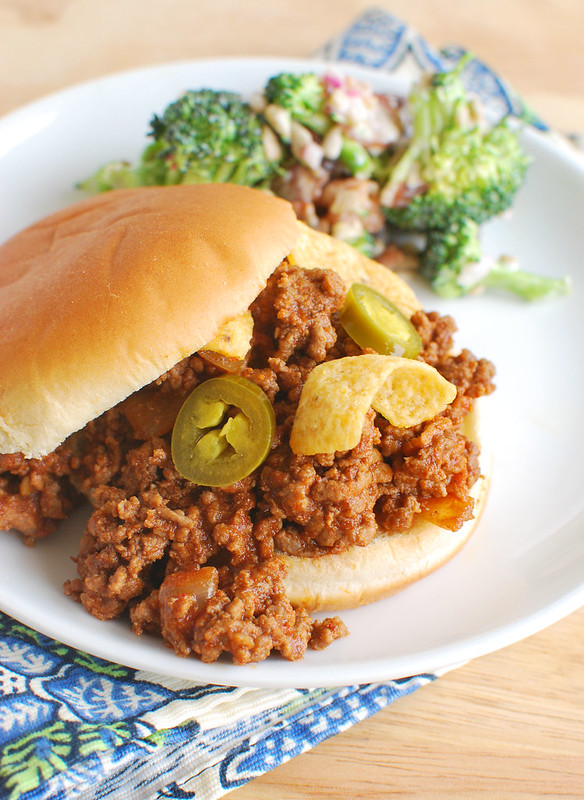 Smoky Tex-Mex Sloppy Joes - smoky and spicy sloppy joes topped with fritos and pickled jalapenos! Easy 30 minute meal the whole family will love!