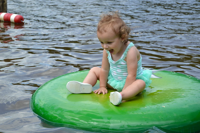 The kiddie area of the lake has floating toys that children can play on at Bear Creek Lake State Park in Virginia