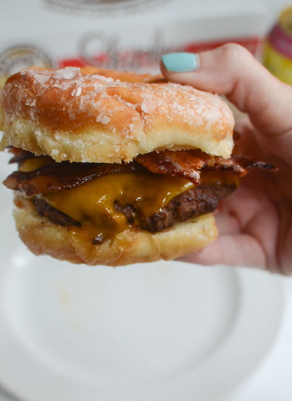 Doughnut Burgers with Candied Bacon - the most amazing burger you'll ever eat! It's the ultimate sweet and salty combination!