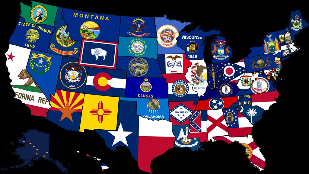 USA State Flag Map Map of the USA with their states flags