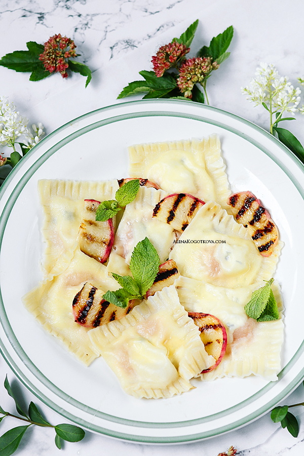 Homemade Ravioli with Peaches and Goat Cheese