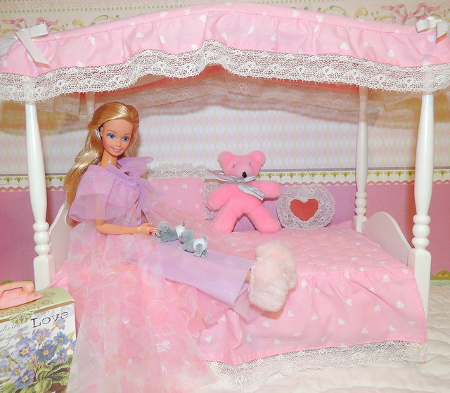 Vintage Bedtime Barbie Canopy Bed and 2 Puppies in Diapers | Flickr ...