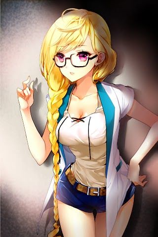 Anime girl with blonde hair blue eyes and glasses