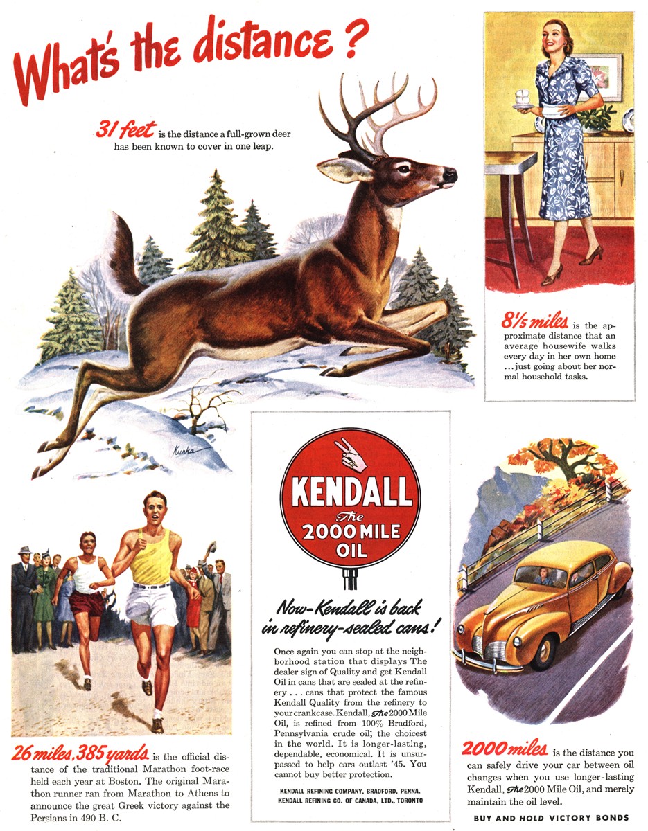Kendall Motor Oil - published in The Saturday Evening Post - November 17, 1945