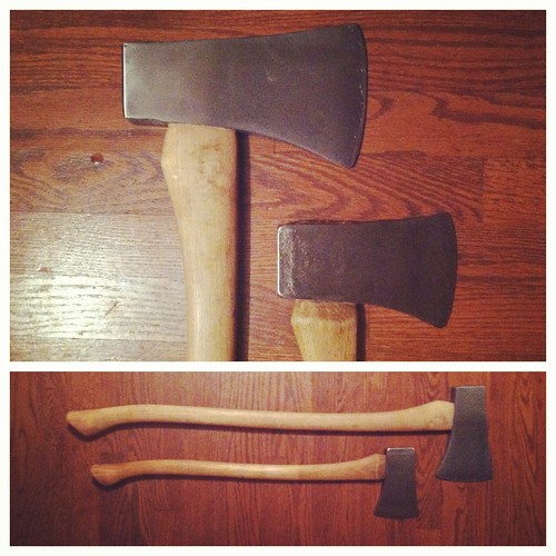 Axes. Genuine Norlund splitting axe and a smaller generic camp or forest axe. I think that's what you'd call it.