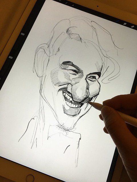 Digital caricature sketch of 張學友 Jacky Cheung on iPad Pro + Apple Pencil in Procreate.