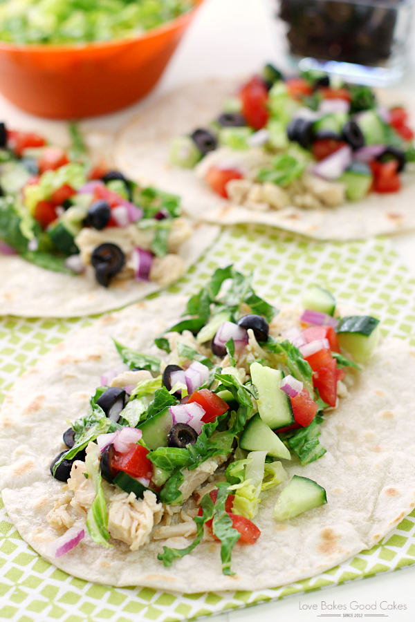 Italian Chicken Chopped Tacos with fresh vegetables.