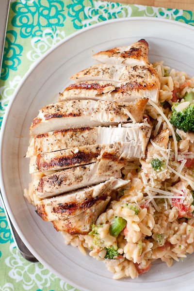 Herb Grilled Chicken with Creamy Broccoli Orzo