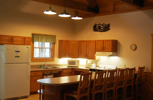Large kitchens with everything you will need to prepare meals for your group (Natural Tunnel State Park lodge)