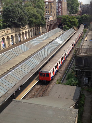 London Underground - D-78 tube stock train approaching South Kensington station (westbound), June 2013