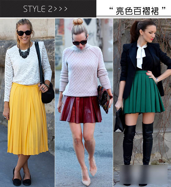 2. bright colored pleated skirt