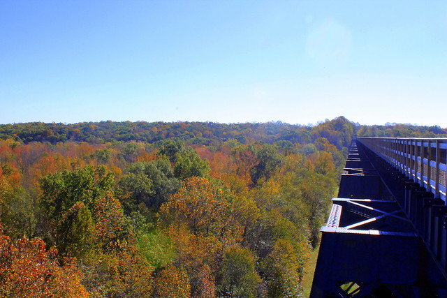 You can see across the tree-tops for miles from this bridge in Central Virginia - High Bridge Trail State Park, Va