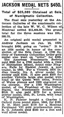 NY Times 11.19.1925 p12 W.W.C. Wilson Sale