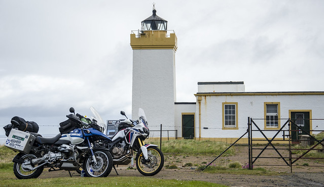 R1150GS and Africa Twin at Duncansby Head Lighthouse.