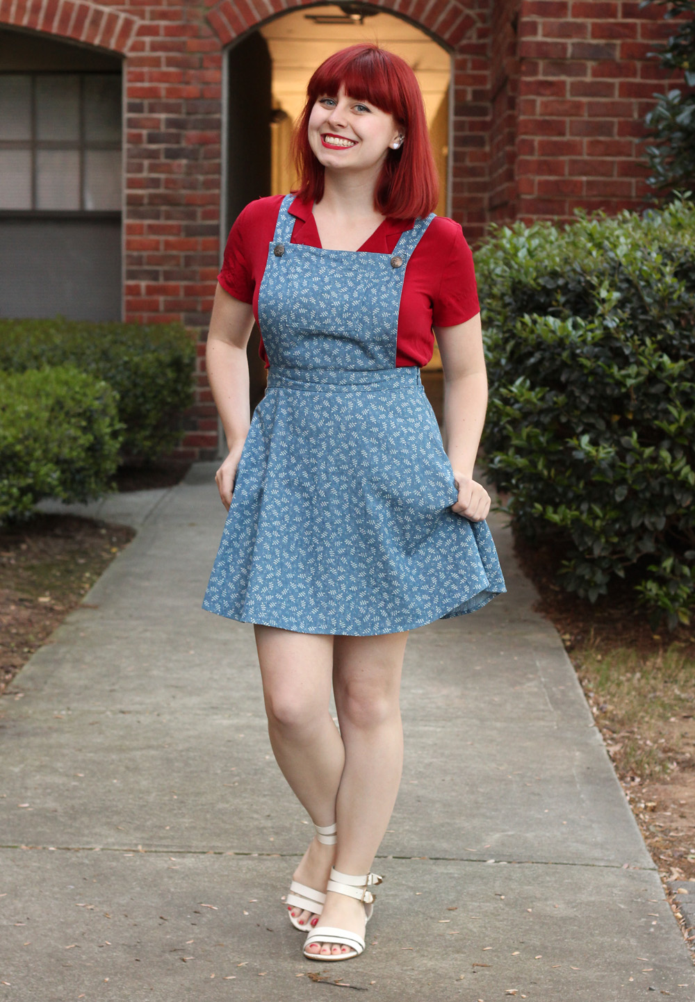 Outfit: Light Blue Pinafore Dress, Red 