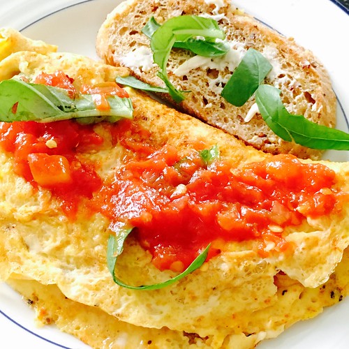 Omelet with salsa and toast
