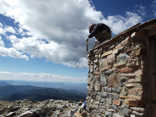 A HistoriCorps volunteer working on the Fairview Peak Fire Lookout