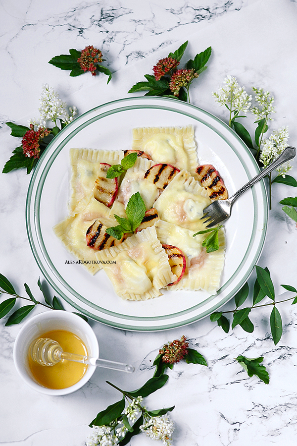 Homemade Ravioli with Peaches and Goat Cheese