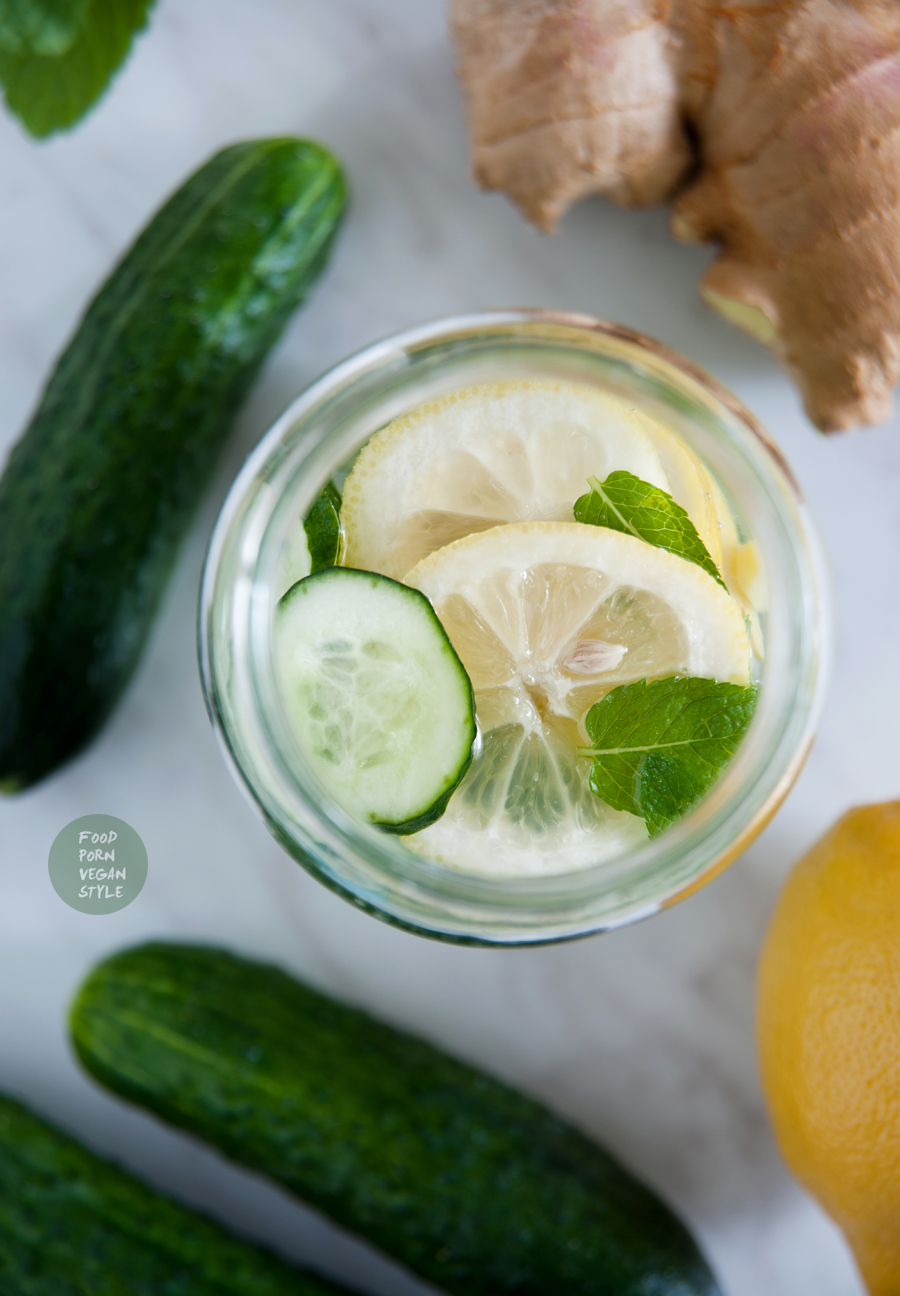 Extremely refreshing infused water with cucumber,ginger,mint and lemon